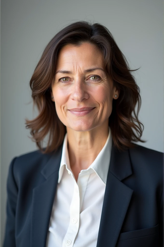 Photo of a white organizational psychologist, medium brown wavy hair