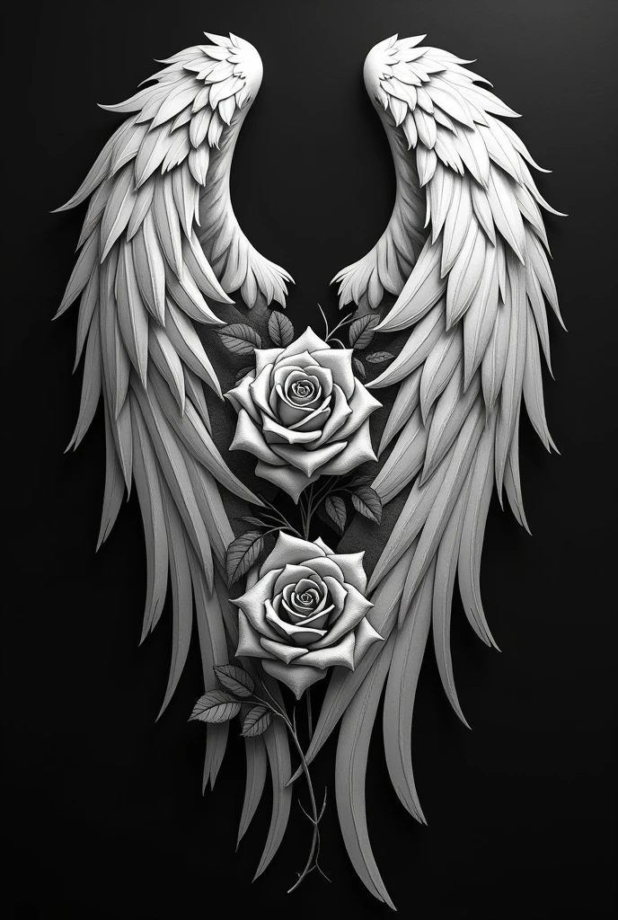 Angel tattoos for men with cyberpunk roses in black and white