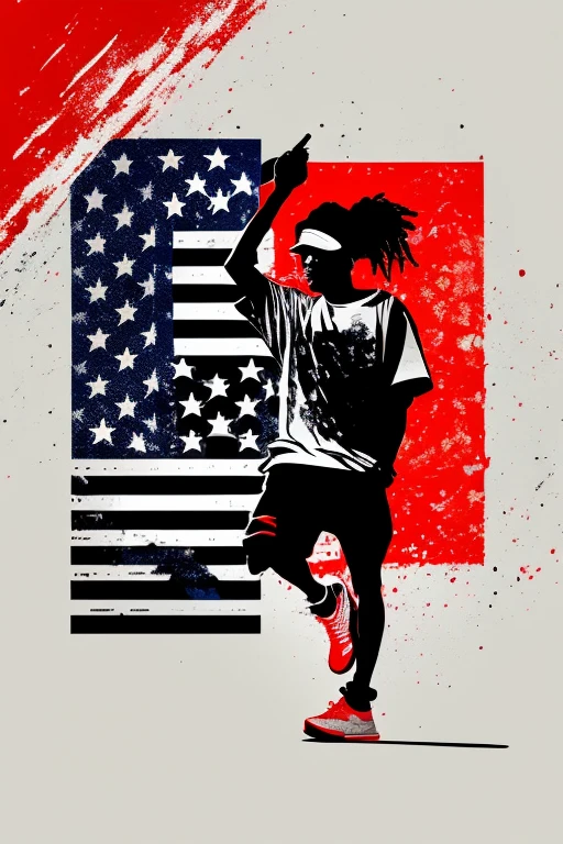 A background filled with Japanese flag in various sizes and colors、
Creative logo illustration of a silhouette with dreadlocks and red headphones,
Banksy、
A background completely filled with tered musical notes in various sizes and colors, covering the entire screen.
singer、microphone、Japanese、
beautiful girl colorful image
Dance hiphop Dance CREW Waacking Dance
Punking
black medium hair black medium hair
Five fingers Baggy clothes Baggy clothes
HIPHOP crew、
the Japanese flag, background,patriotic,minimal,simple,bold colors,graphic,flat design,clean