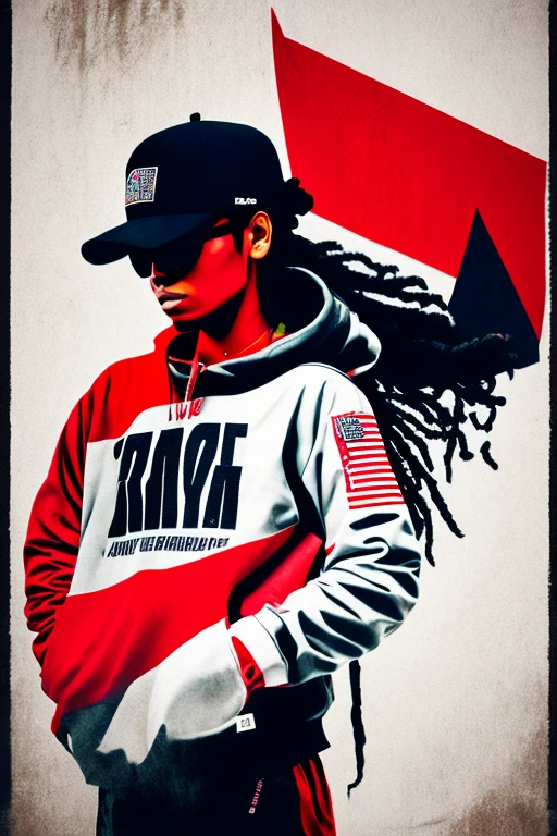 A background filled with Japanese flag in various sizes and colors、

Creative logo illustration of a silhouette with dreadlocks and red headphones, 
Banksy、
A background completely filled with scattered musical notes in various sizes and colors, covering the entire screen.
singer、microphone、Japanese、

beautiful girl colorful image

Dance hiphop Dance CREW  Waacking Dance

Punking 

black medium hair black medium hair 

Five fingers Baggy clothes Baggy clothes
HIPHOP crew、

the Japanese flag, background,patriotic,minimal,simple,bold colors,graphic,flat design,clean