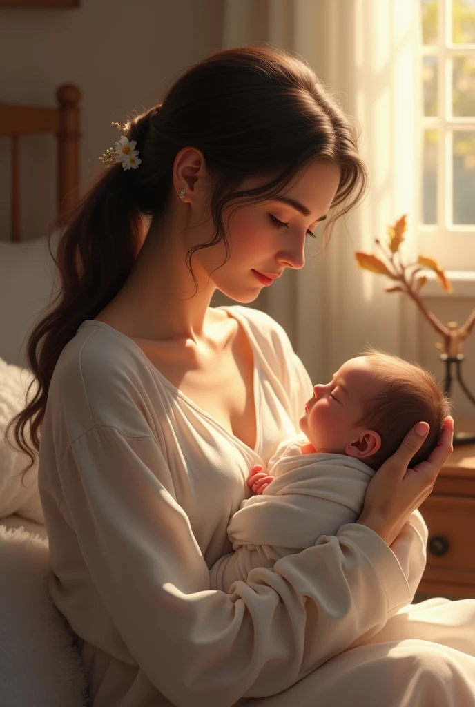 Woman holding newborn baby