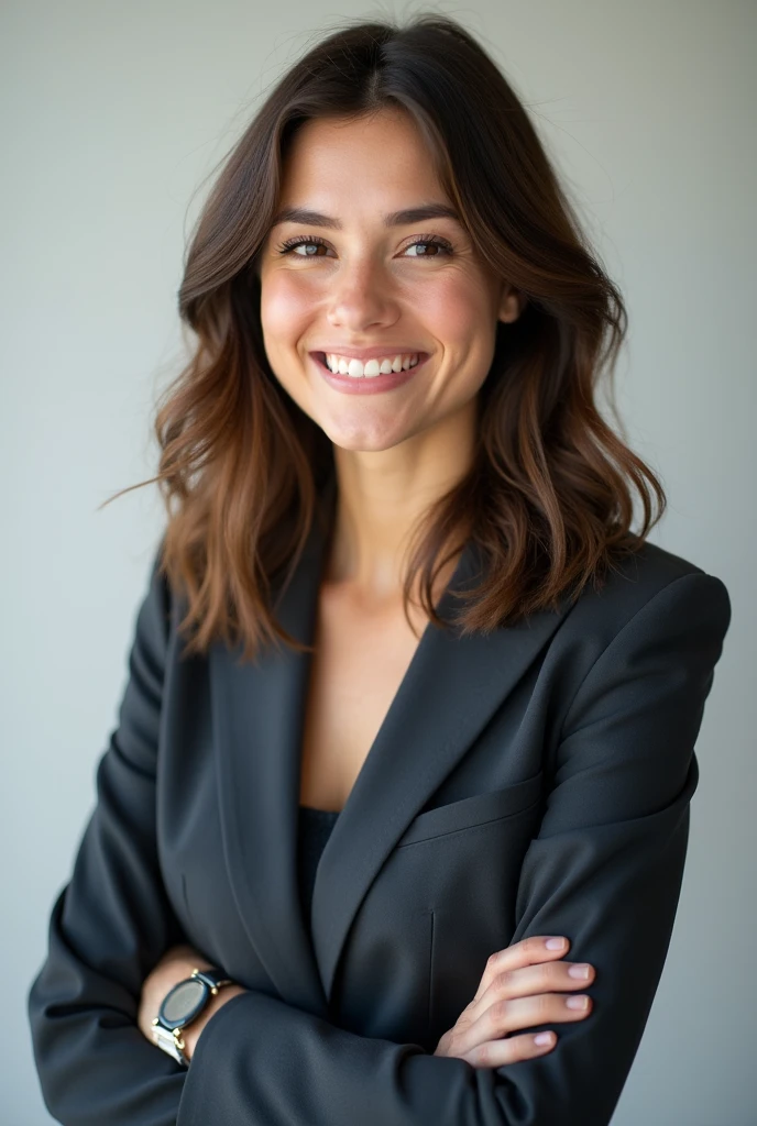 Photo of a young white organizational psychologist, medium brown wavy hair