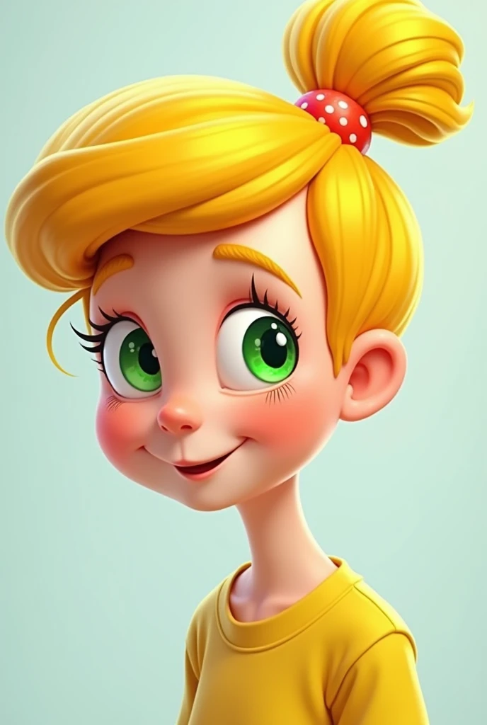 Make a profile picture of a cartoon character, he has green eyes and yellow hair
