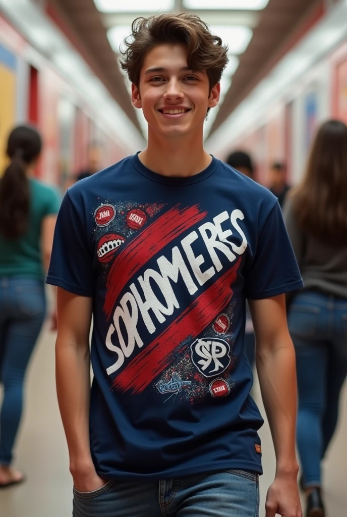 shirt that says sophomeres with the colors navy blue, red and white of reverse and right
