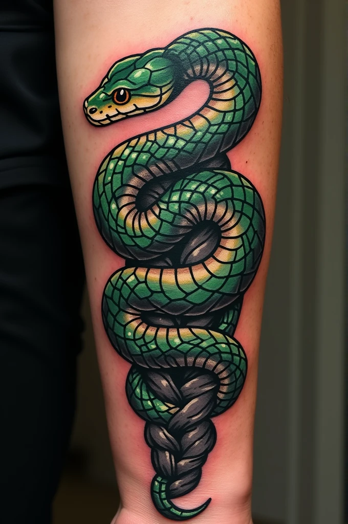 tattoo of a snake wrapping around a brad