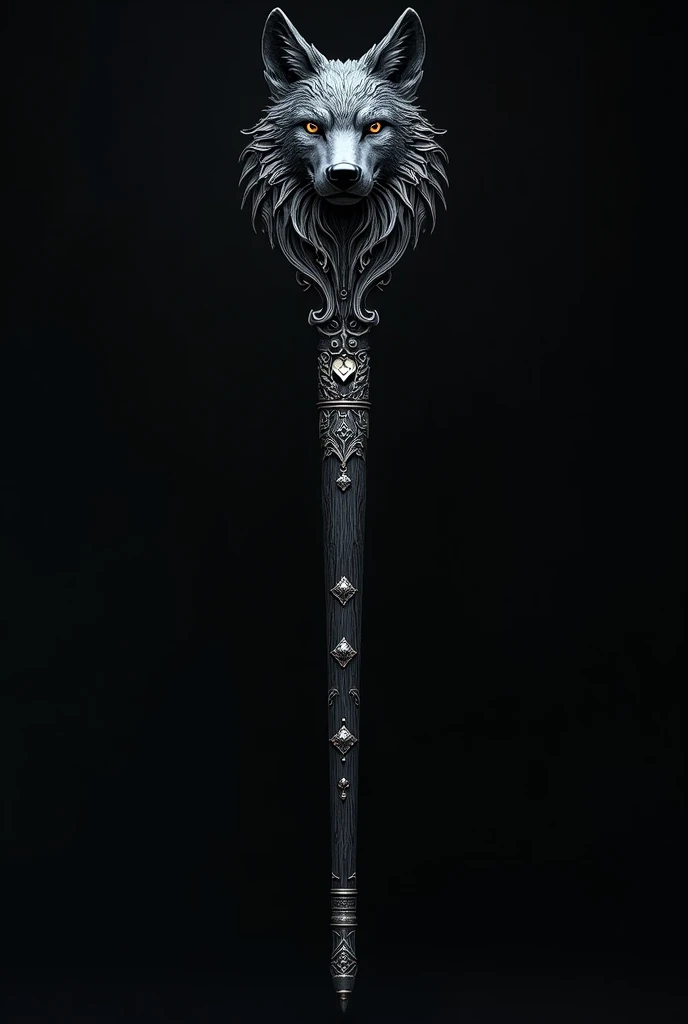 Wand with black and silver wolf style design
