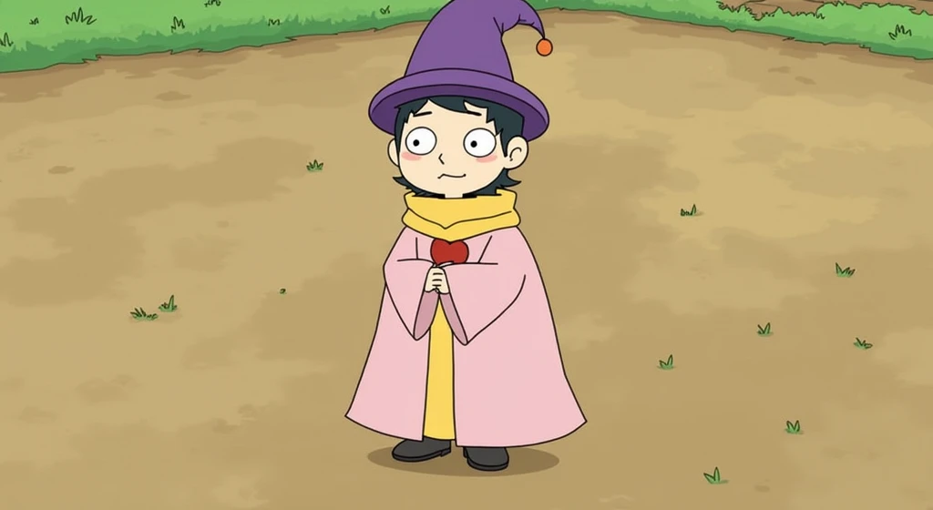 I want that this character have a pink and yellow robe and a wizard hat in the top of his head