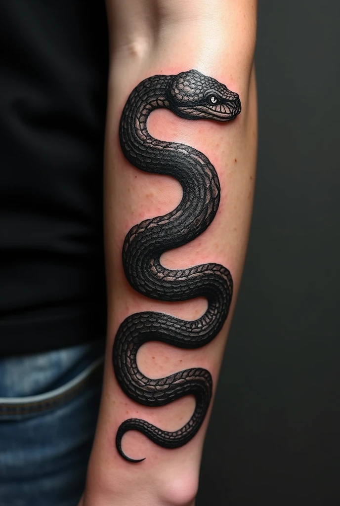 black tattoo of a snake wrapping around an arm