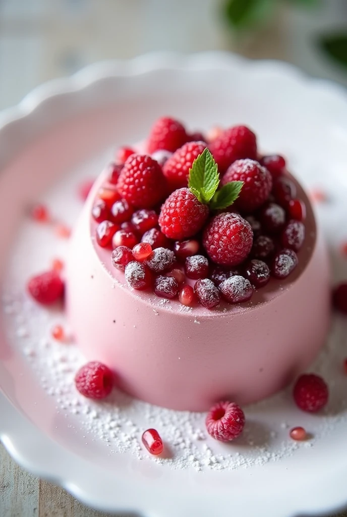 Please illustrate me an Israeli dessert which is a raspberry semifreddo with a layer of red fruits 