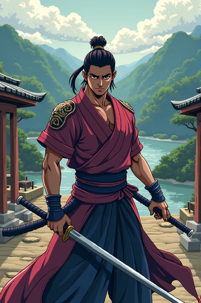 Generate a pixelart of Yoriichi ( Demon Slayer )