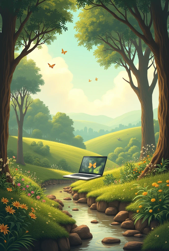 Create a cozy landscape background for a study laptop