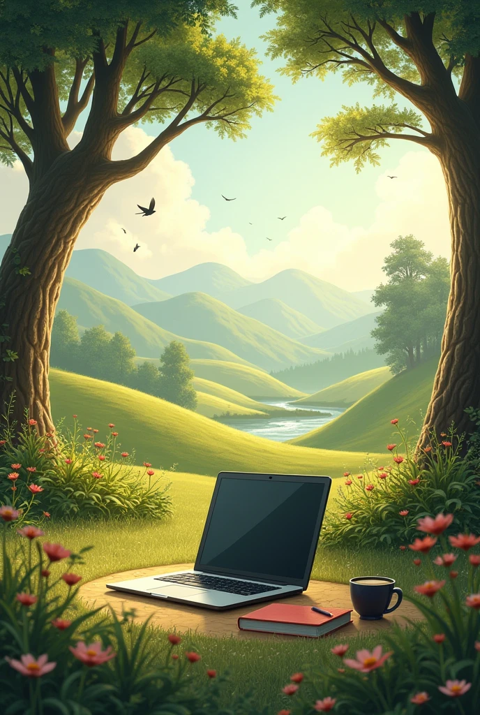 Create a cozy landscape background for a study laptop