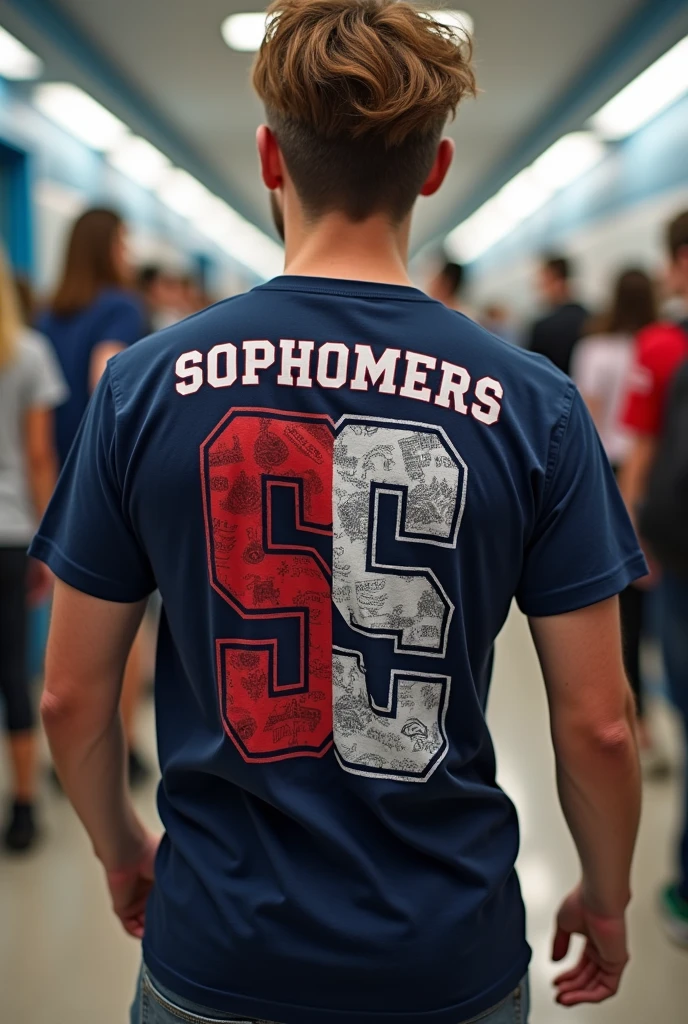 shirt that says sophomeres with the colors navy blue, red and white of reverse and right
