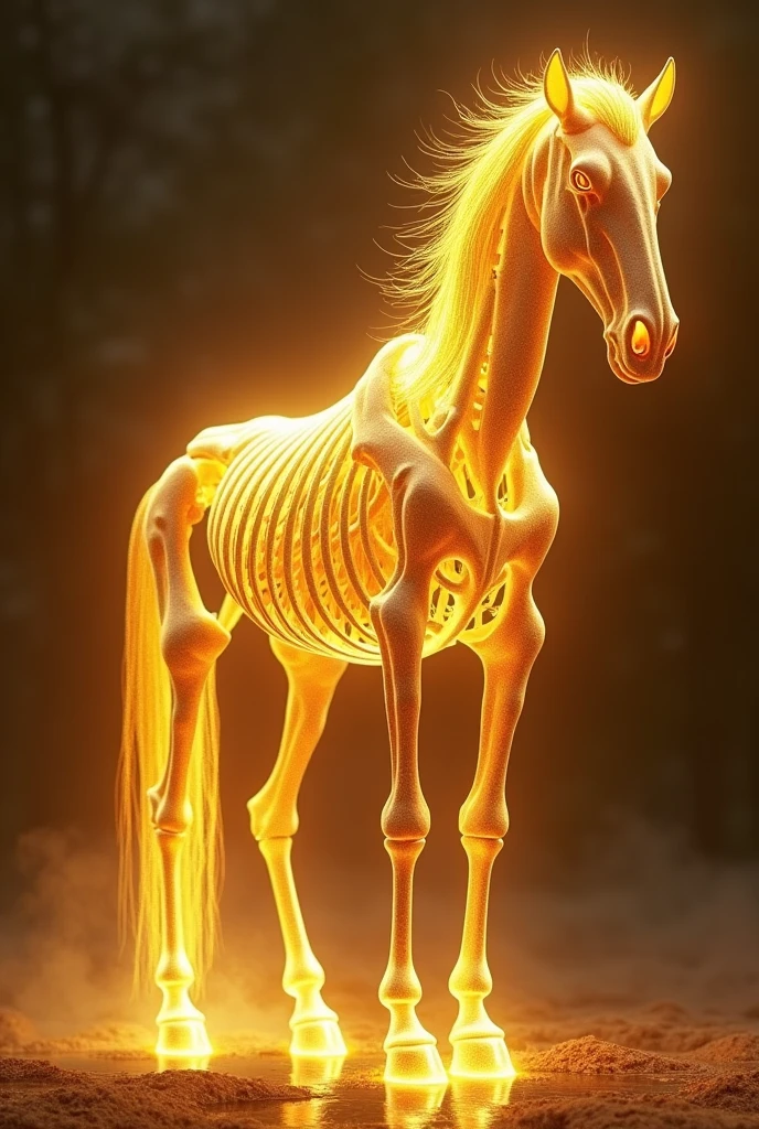 8k , realphoto , masterpiece , Horse skeleton , gold