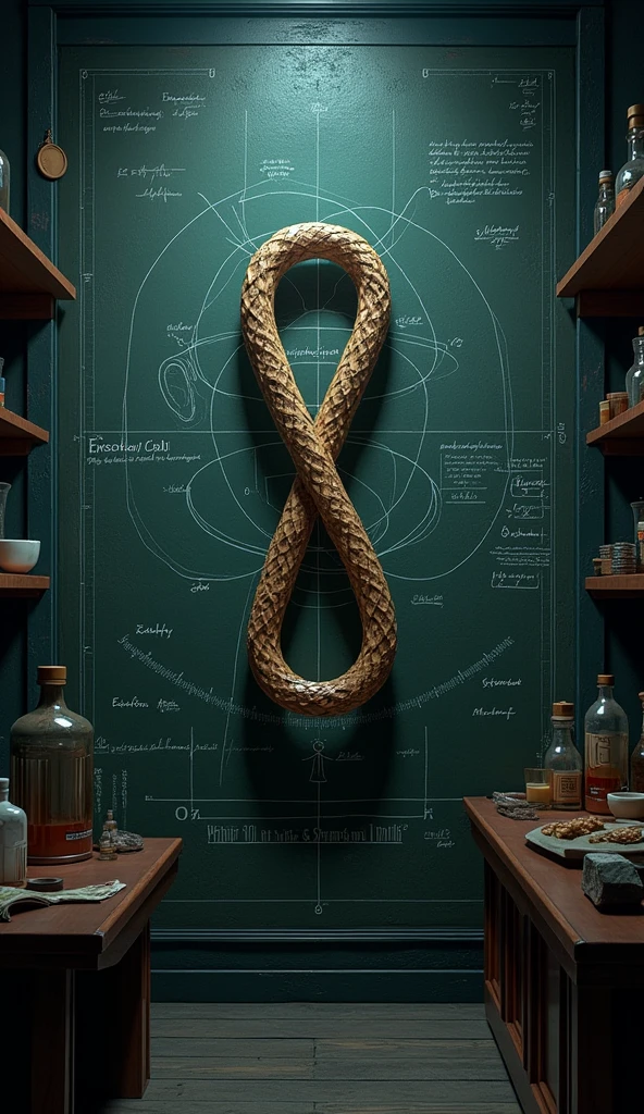 symbol “ infinity ”, illustration embodying the wonder of human memory, Hermann Ebbinghaus deformation diagram, background is a blackboard in a laboratory, graphic CG digital art