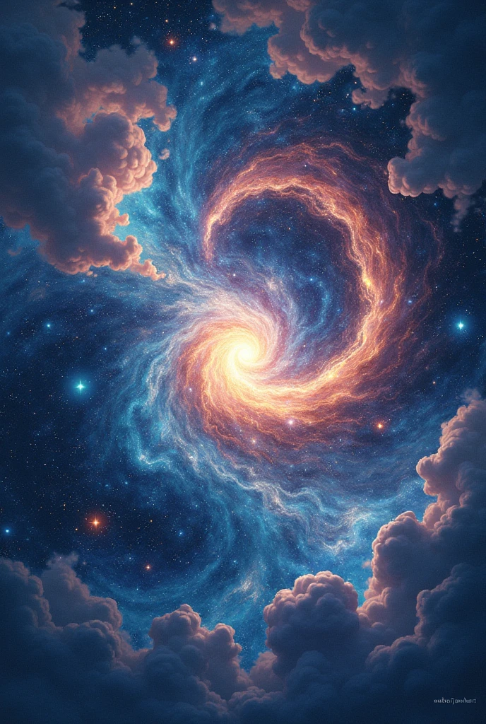 Create an image with a background of stars and galaxies and in the middle it says "crossed destinies" and down to the right say "Author: Julio Jawhari"