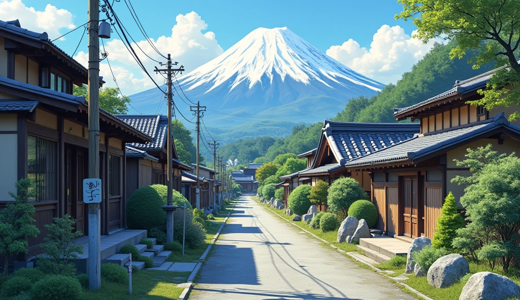 Typical village life in Japan in the 2020s. mount. Mt. Fuji in the background