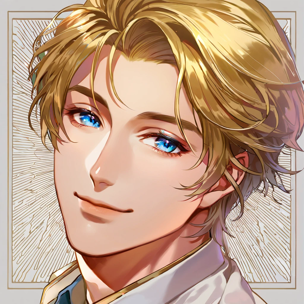 High Quality、Delicate lines、Handsome man、Blonde、Blue Eyes、smile、masterpiece、High Quality、
