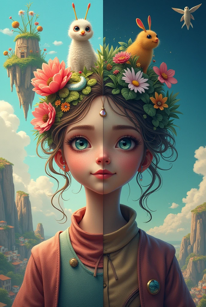 Two image in one frame. The first one is about dream life and the second is real life