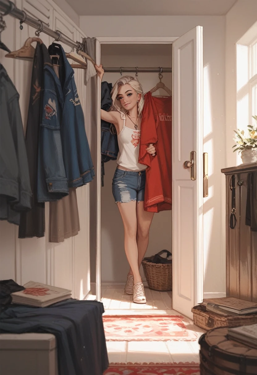 There is a timid girl in the closet