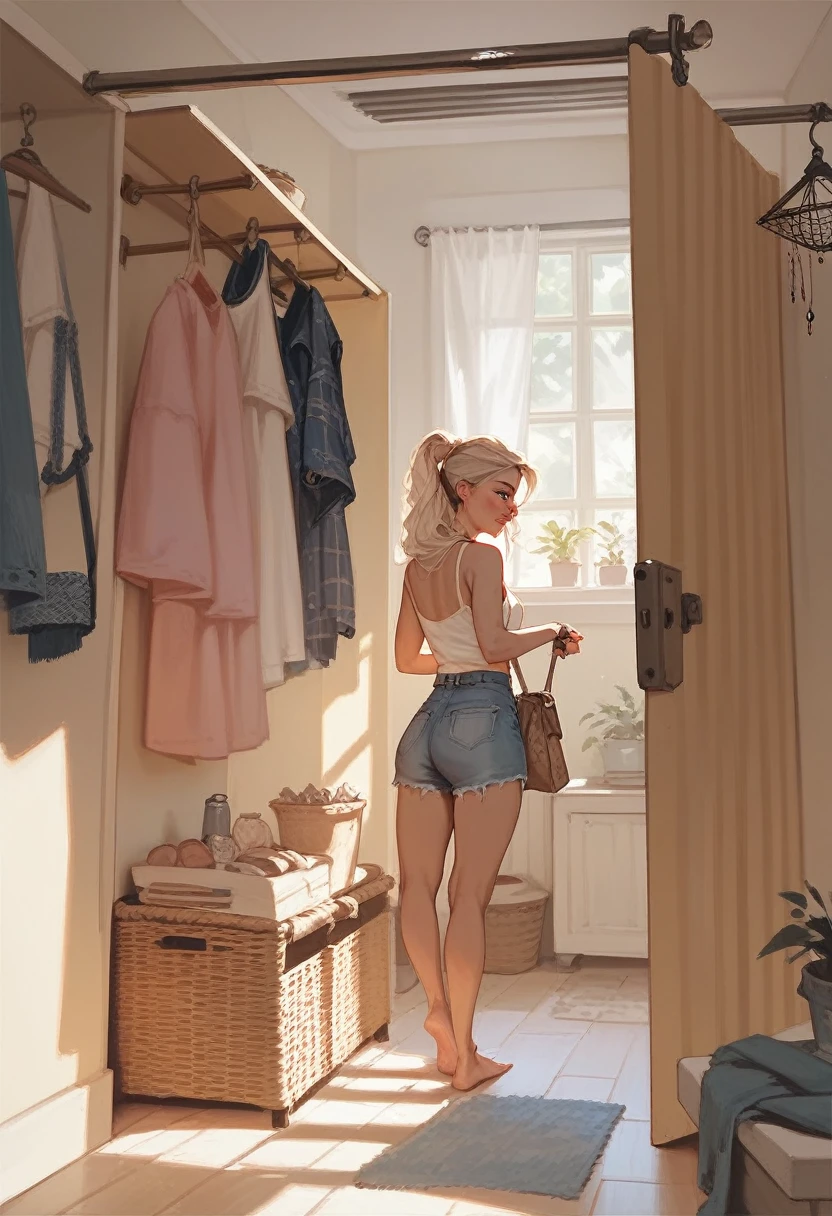 There is a timid girl in the closet