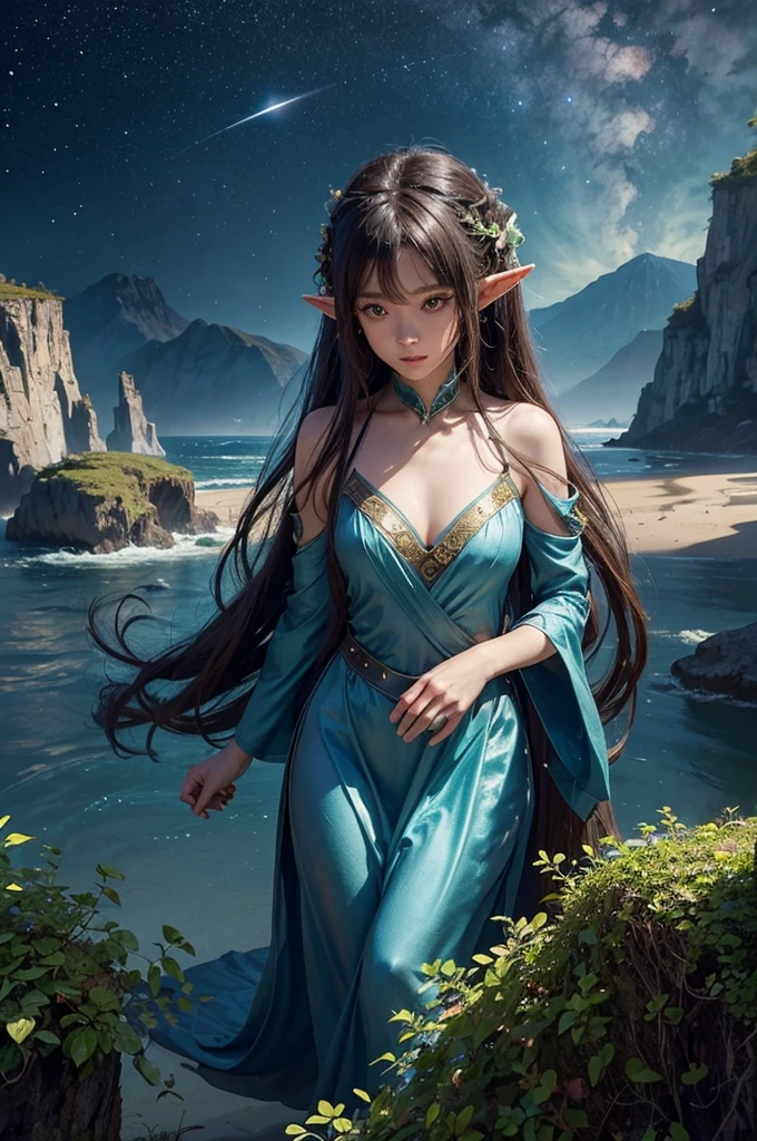 Please create a HD cover for my novel with a very cute little elf girl,This is its introduction:Asteroid impact,Earth Destruction,Shi Yan accidentally traveled to the end of the world,You start with an island and a sexy beauty?!Summoning Arms,Development territory,Conquer the world,There are all kinds of beauties around!Let's see how the scumbags fight back,Building an Empire in the End Times,Sitting on the land and the beauty