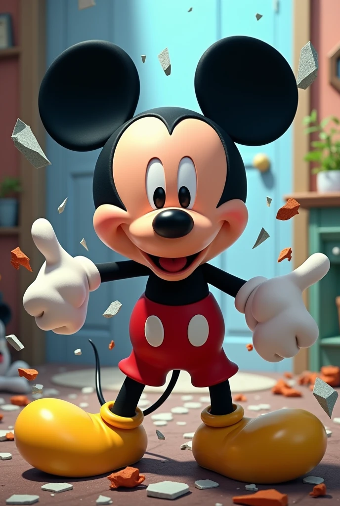 Mickey mouse breaking a bottom