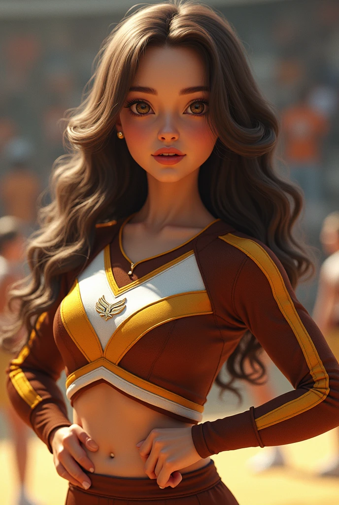 Make a cheerleader suit with brown ,gold and white colors longsleeve