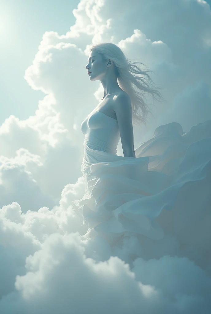 White cumulonimbus clouds forming a female silhouette