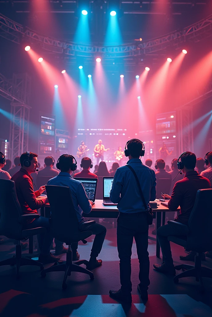 Please make an image that represents the administrative and communication roles in live music professionals, 