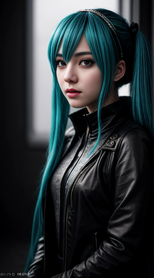 Genius cosplayer girl of Hatsune Miku, intricate detail Highly Detailed Eyes, Faded, 16K resolution, RAW, Nikon Z9, Creative, Masterpiece, Fantasy, High Definition, High Quality, 8k, Realistic, Dramatic Lighting, Soft Focus, Digital Illustration, Intricate Mechanics, Advanced Techniques, Dark Background Cinematic, High Contrast, High Contrast Atmosphere, (Best Quality, 4k, 8k, High Definition, Masterpiece: 1. 2), Ultra-Detailed, (Realistic, Graphic, Photorealistic: 1. 4) -- No Glass --AR 16:9 --Stylize 1000