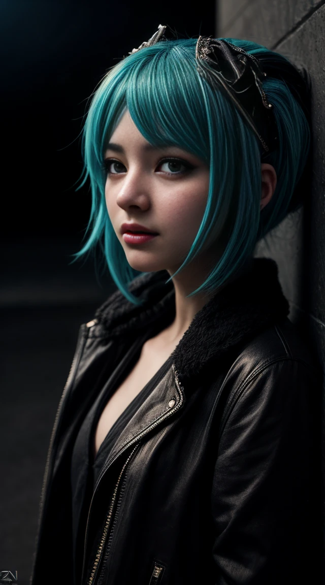 Genius cosplayer girl of Hatsune Miku, intricate detail Highly Detailed Eyes, Faded, 16K resolution, RAW, Nikon Z9, Creative, Masterpiece, Fantasy, High Definition, High Quality, 8k, Realistic, Dramatic Lighting, Soft Focus, Digital Illustration, Intricate Mechanics, Advanced Techniques, Dark Background Cinematic, High Contrast, High Contrast Atmosphere, (Best Quality, 4k, 8k, High Definition, Masterpiece: 1. 2), Ultra-Detailed, (Realistic, Graphic, Photorealistic: 1. 4) -- No Glass --AR 16:9 --Stylize 1000
