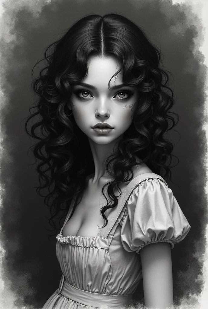 Alice from Wonderland drawing black with black curly hair