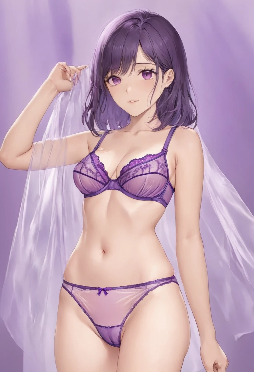 Purple see-through panties and bra