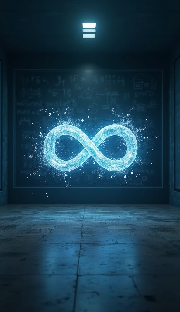 symbol “ infinity ”, illustration embodying the wonder of human memory, illustration transformation, background is a blackboard in a laboratory, graphic cg digital art