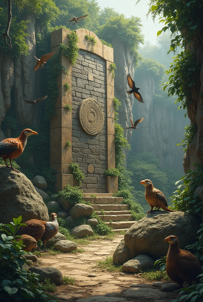 Image with animals,  stele, naturey,  batteries,  all in multiple layers and shades 