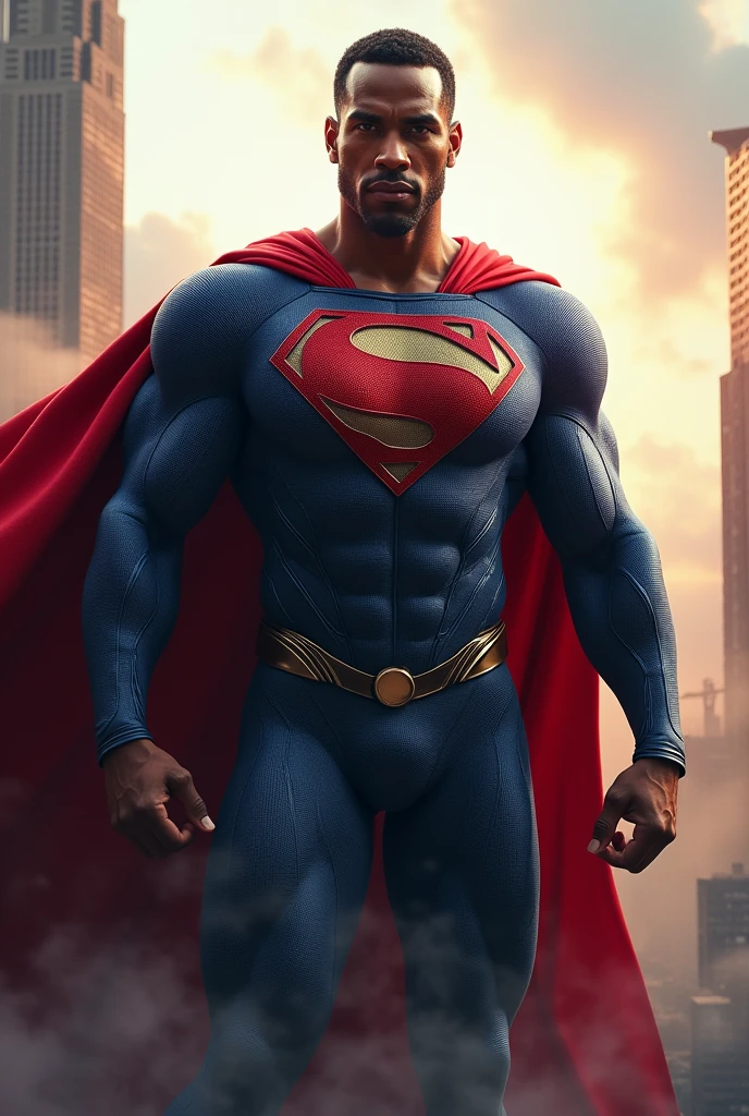 A black man with the face of actor Ed Murphy dressed as Superman