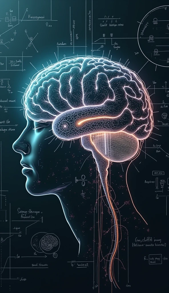 Illustration embodying the wonder of human memory, illustration deformation diagram, background is a blackboard in a laboratory, graphic CG digital art