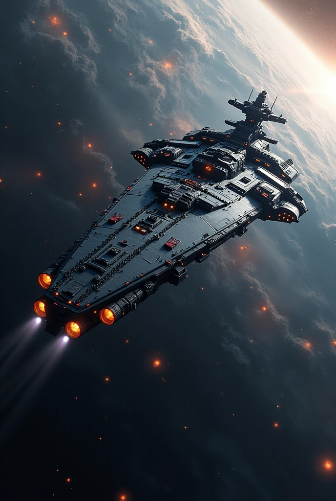 A star Galactic warship going through the Cosmos