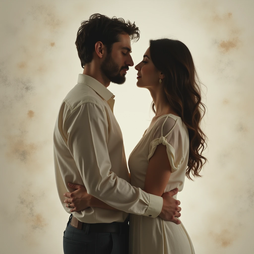 A couple stopped，Look at each other，There are no words，Just leaning on each other silently，Art Photography