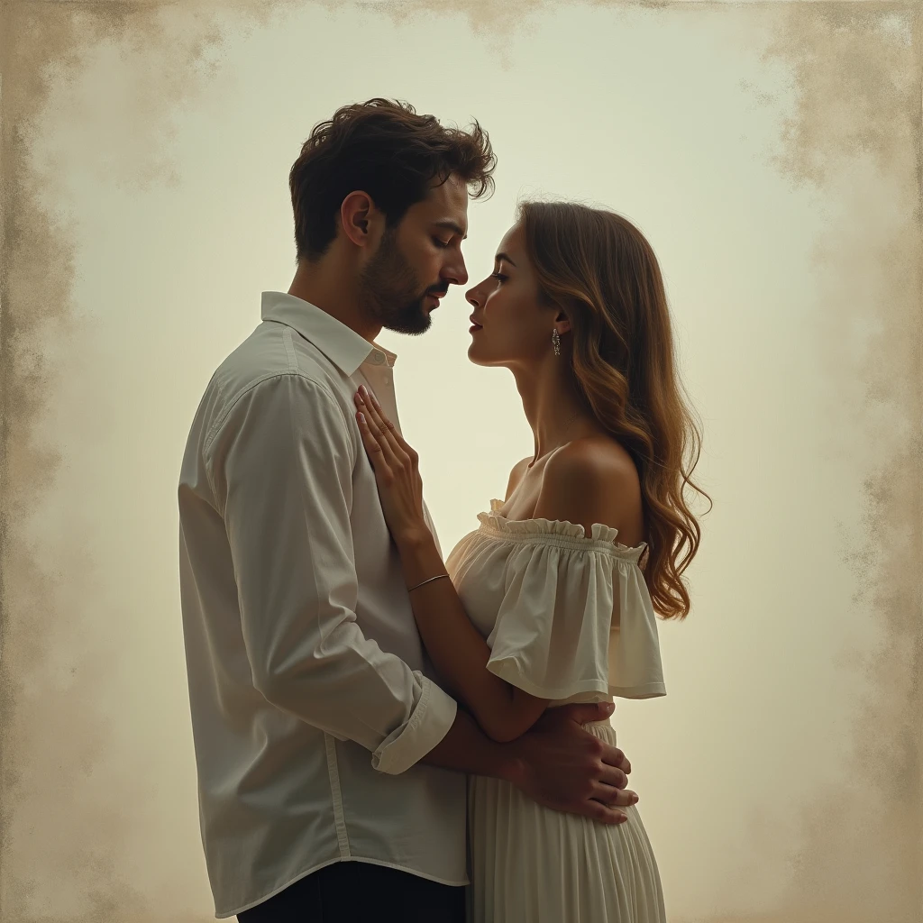 A couple stopped，Look at each other，There are no words，Just leaning on each other silently，Art Photography