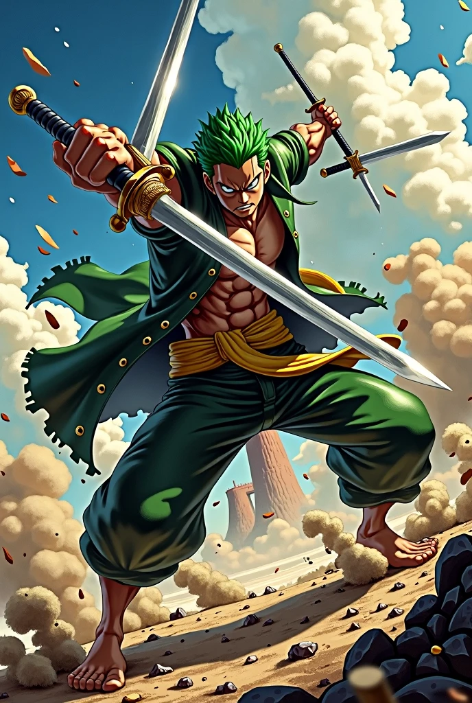 Illustration of the character Zoro from One Piece in attack position