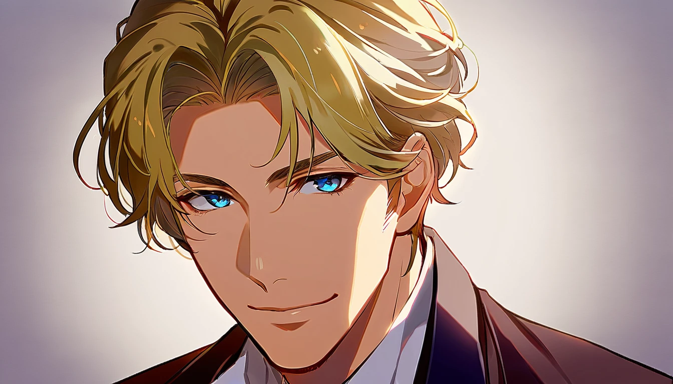 High Quality、Delicate lines、Handsome man、Blonde、Blue Eyes、smile、masterpiece、High Quality、