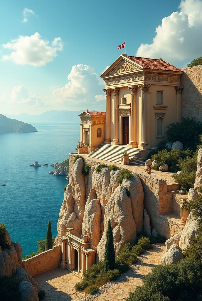 Make a picture of a Greek castle to be the setting for a play without anyone in it