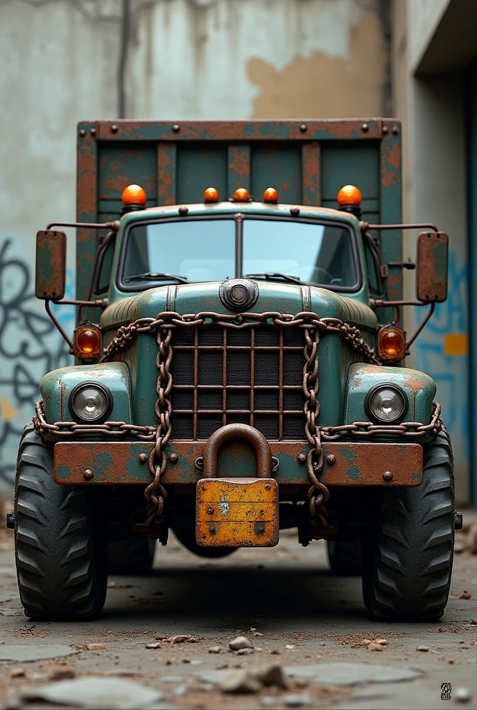 vehicle with chains and padlock