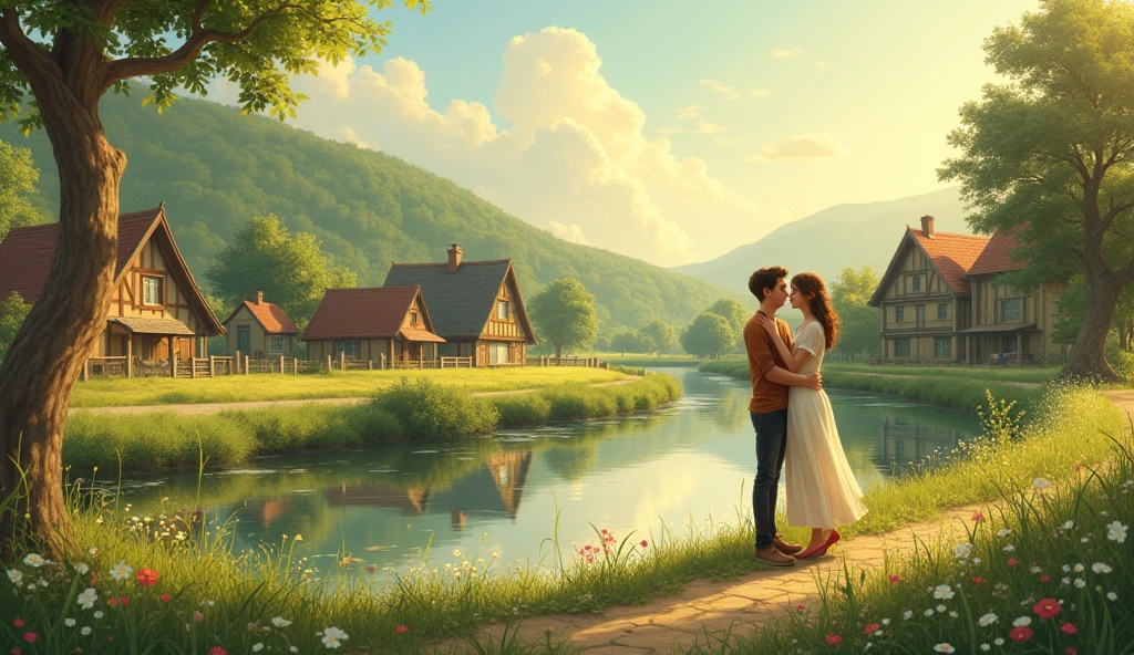 Once upon a time in a small village nestled near peaceful River there Live A Young Man and young girlfriend