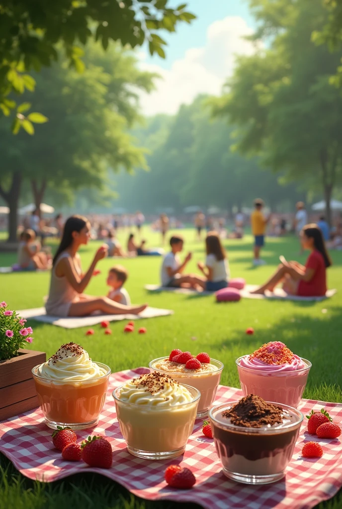 People eating desserts in cups in parks