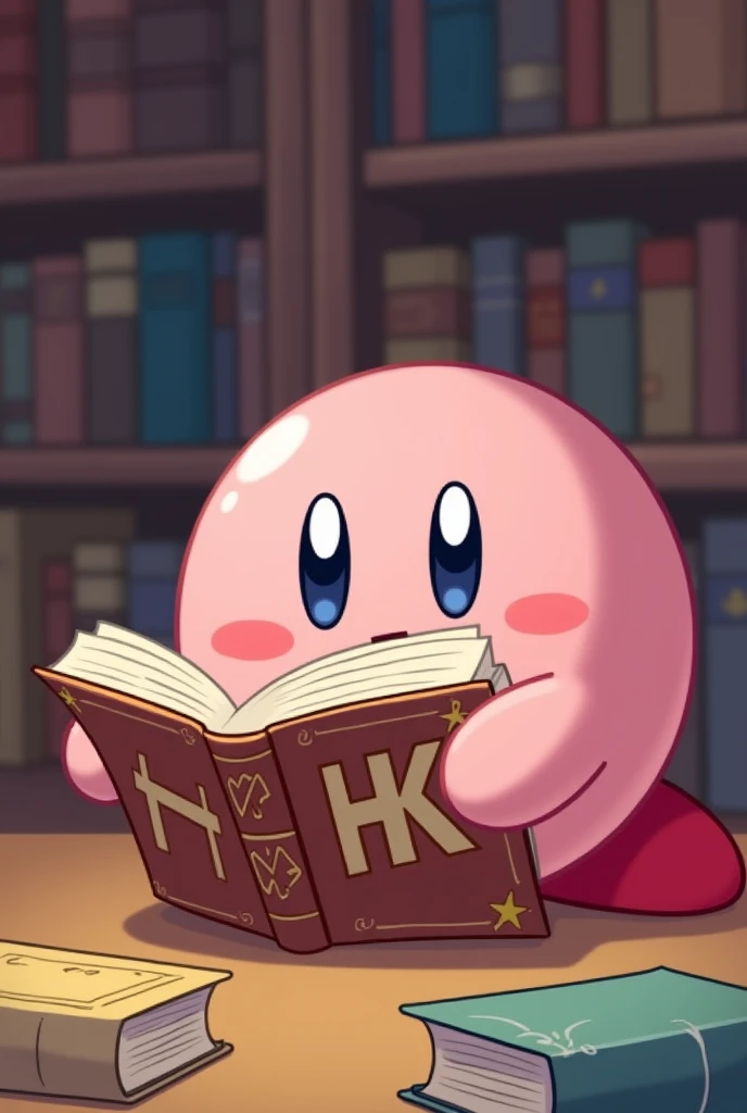 Kirby reading a book called TBHK