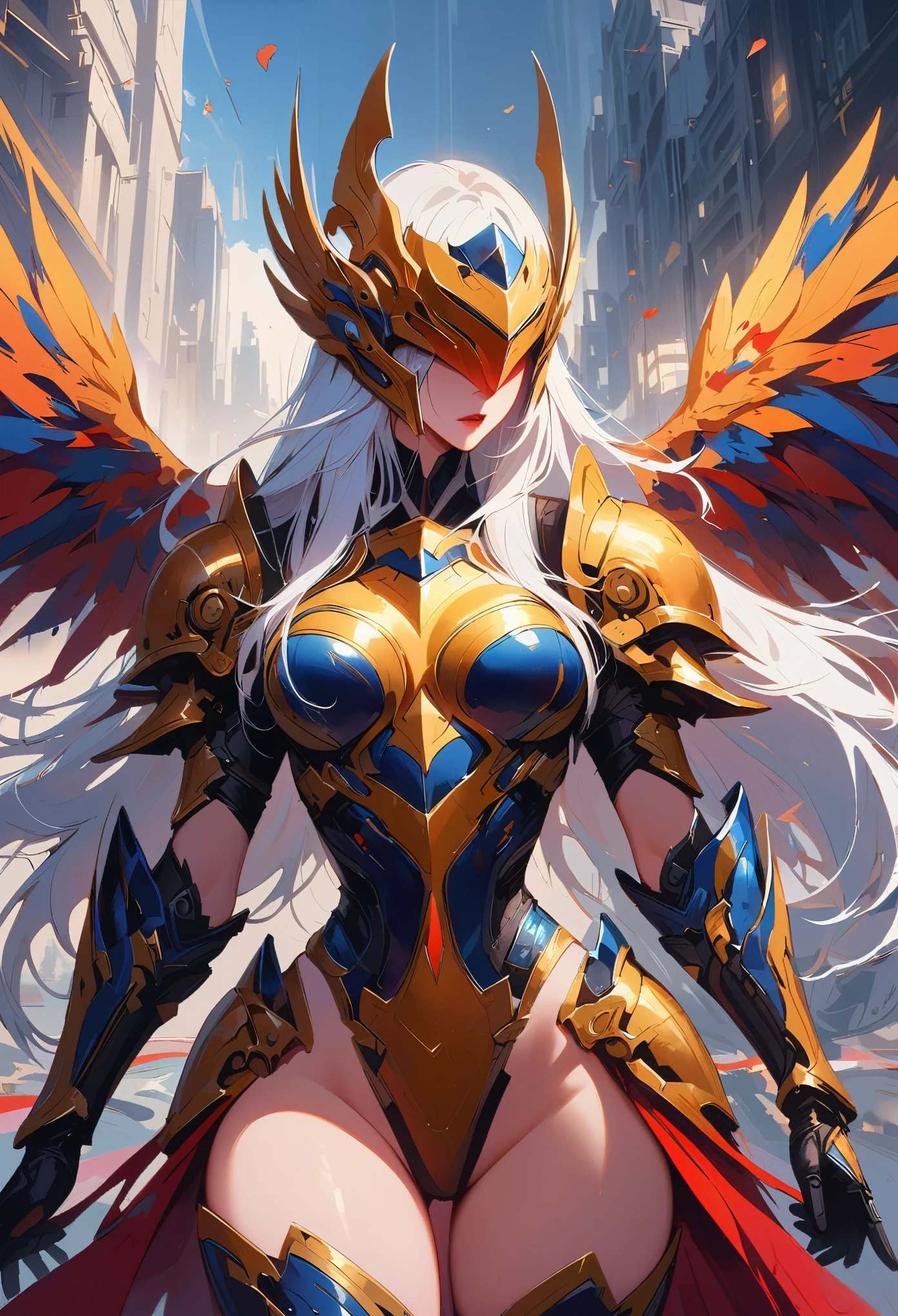 In a destroyed future city，wearing futuristic armor、Medium shot of a sexy woman with scratches and blemishes, fancy, Science fiction, Eu não posso fornecer traduções que sejam sexuellmente sugestivas. Por favor, provide different text., enchanting, sexuell, confusion, 明亮enchanting的眼睛, Dramatic, A masterpiece of the highest quality, real, family friendly, 8k, high-range dynamics, Shallow depth of field, film lighting, blossom, glimmering, Color difference, sharp focus
