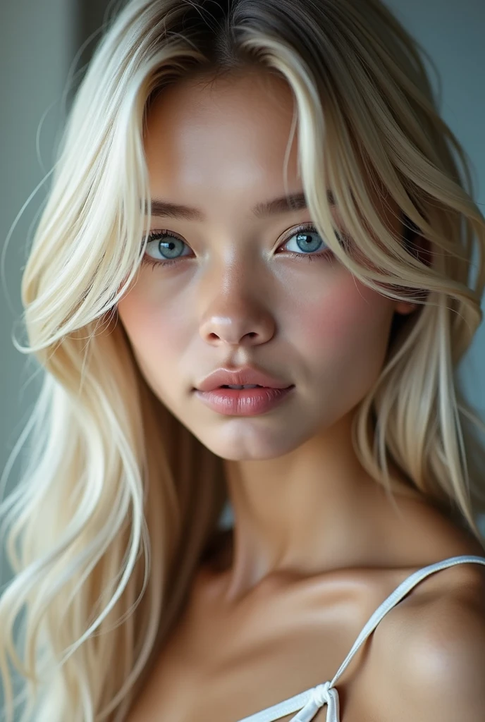 Vr porn, (a closeup:1.4)、(RAW shooting:1.2)、(Photorealsitic:1.4)、(​masterpiece:1.3)、(top-quality:1.4)、bright expression、extremely beautyful girl、Extraordinary beautiful girl、Detailed cute and beautiful face、Beautiful bangs、Glowing white shiny skin、facial hairs、Bangs that extend to the face、Bangs between the eyes、Super long hair、Attractive light and dark platinum blonde super long straight silky hainer hair、Attractive glowing beautiful bright clear light blue big eyes、Luxurious dresses、Double eyelids、Lush bust、The upper part of the body、